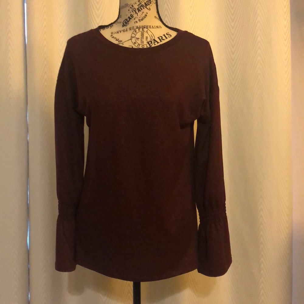 NY&Co Burgundy Bell Sleeve Sparkle Top